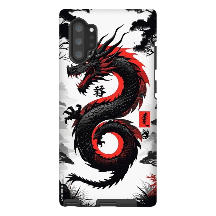 Galaxy Note 10 plus StrongFit Red and Black Japanese Dragon by LM2Kone