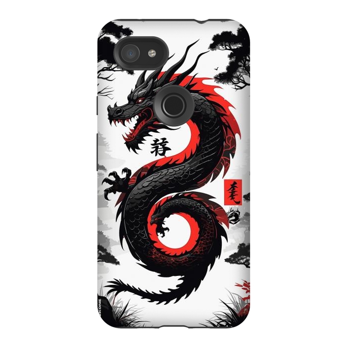 Pixel 3AXL StrongFit Red and Black Japanese Dragon by LM2Kone