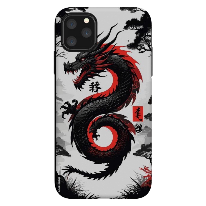 iPhone 11 Pro Max StrongFit Red and Black Japanese Dragon by LM2Kone