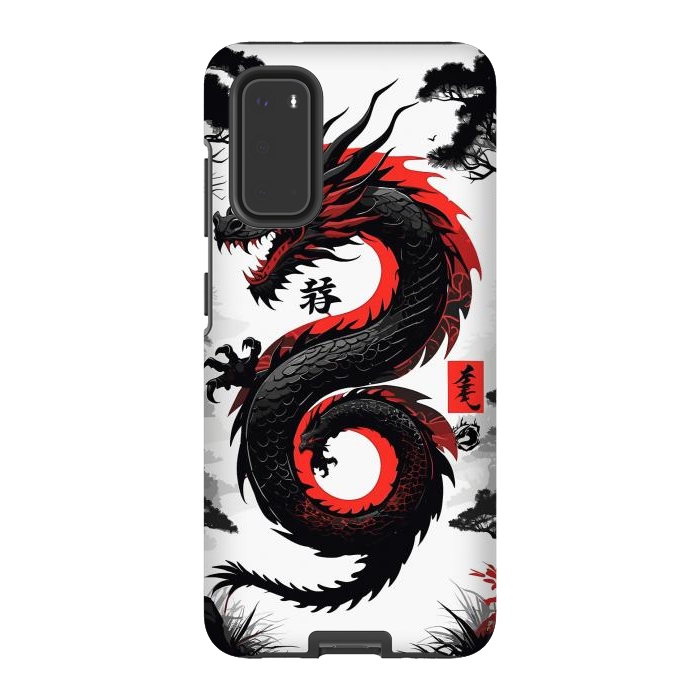 Galaxy S20 StrongFit Red and Black Japanese Dragon by LM2Kone