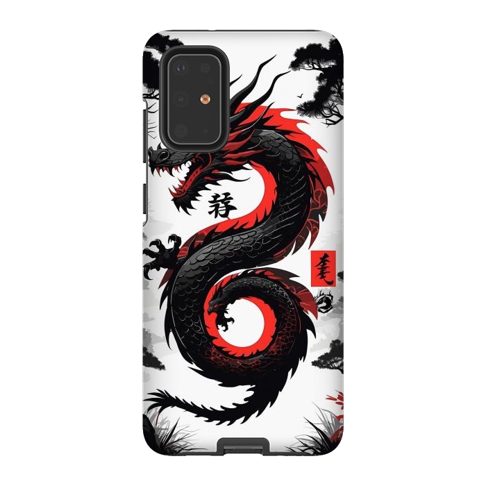 Galaxy S20 Plus StrongFit Red and Black Japanese Dragon by LM2Kone