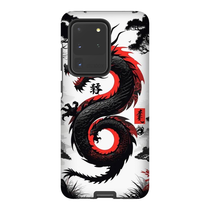 Galaxy S20 Ultra StrongFit Red and Black Japanese Dragon by LM2Kone