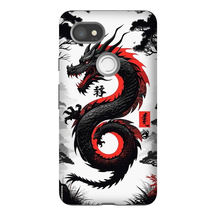 Pixel 2XL StrongFit Red and Black Japanese Dragon by LM2Kone