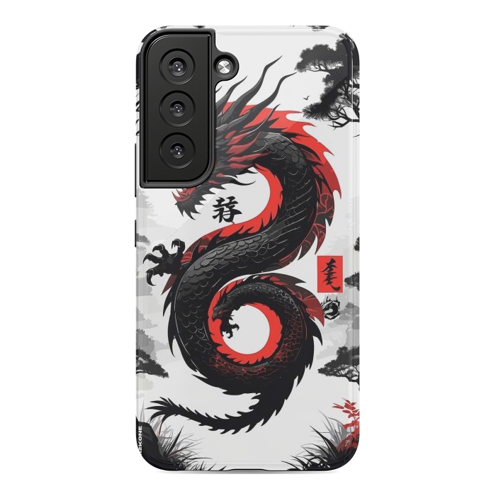 Galaxy S22 StrongFit Red and Black Japanese Dragon by LM2Kone