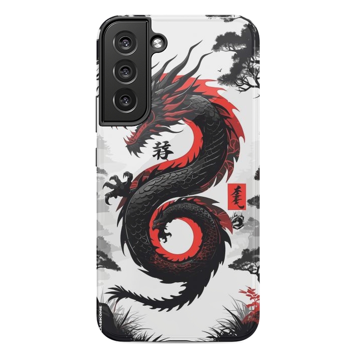 Galaxy S22 plus StrongFit Red and Black Japanese Dragon by LM2Kone