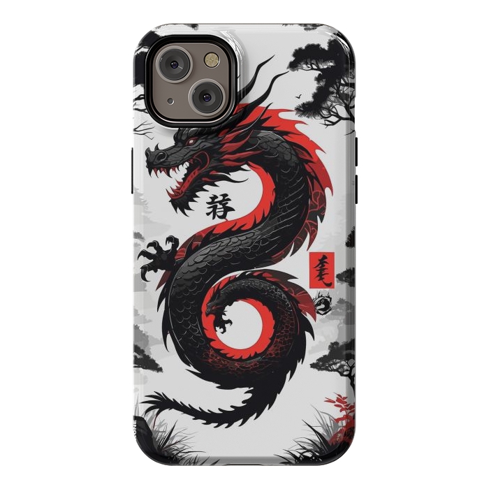 iPhone 14 Plus StrongFit Red and Black Japanese Dragon by LM2Kone