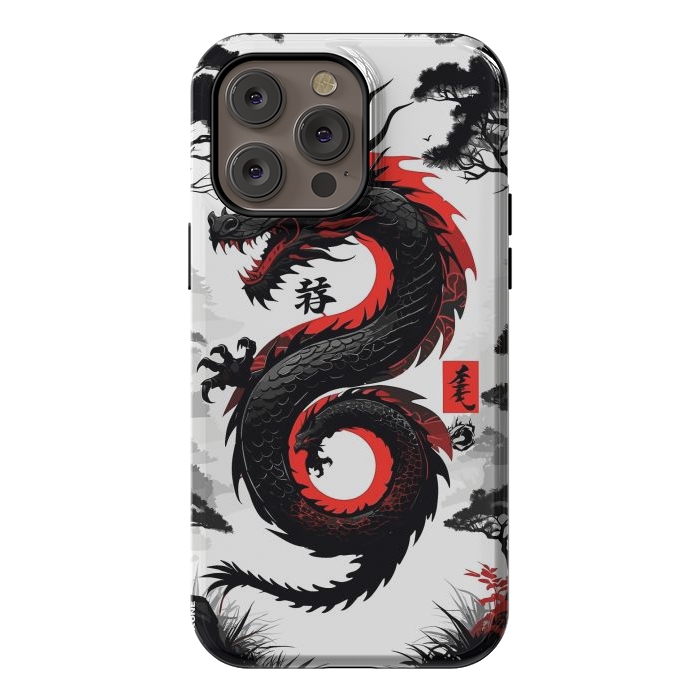 iPhone 14 Pro max StrongFit Red and Black Japanese Dragon by LM2Kone