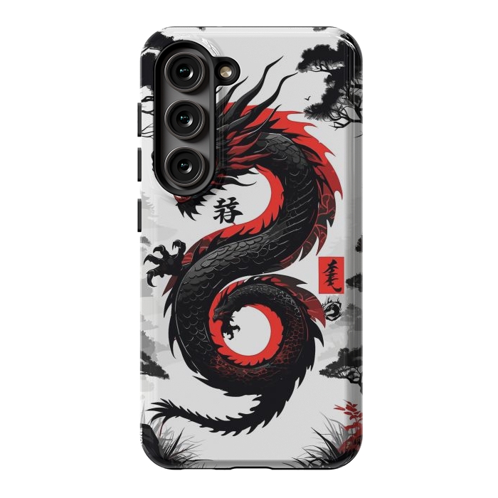 Galaxy S23 StrongFit Red and Black Japanese Dragon by LM2Kone