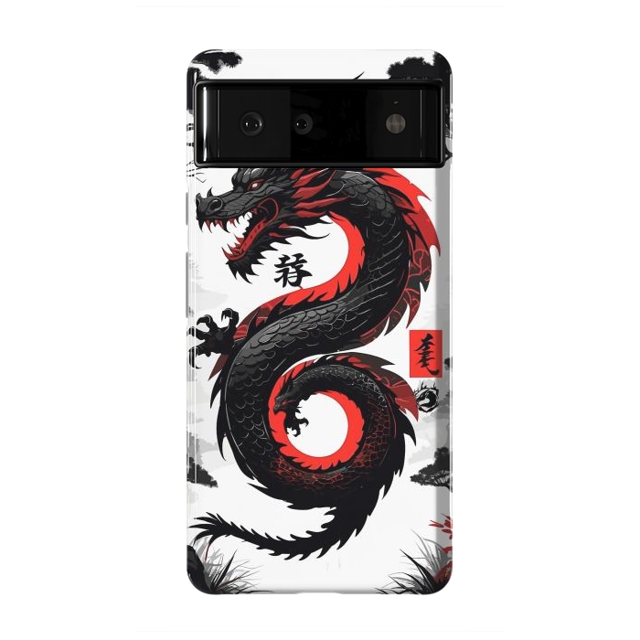 Pixel 6 StrongFit Red and Black Japanese Dragon by LM2Kone