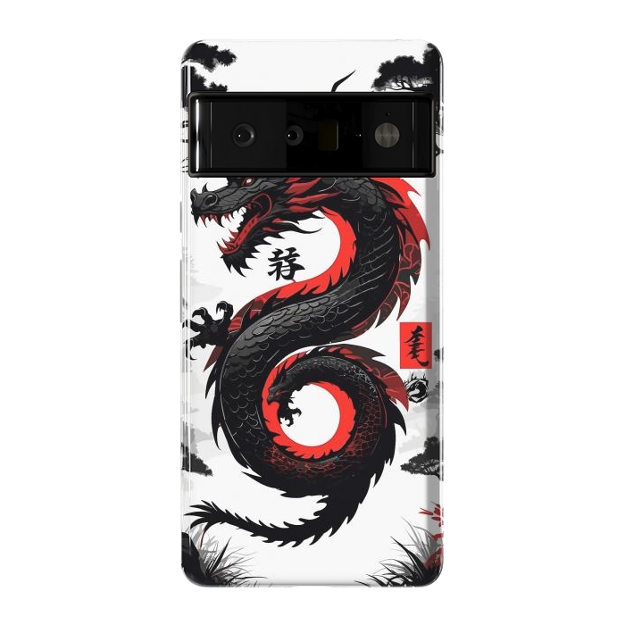 Pixel 6 Pro StrongFit Red and Black Japanese Dragon by LM2Kone