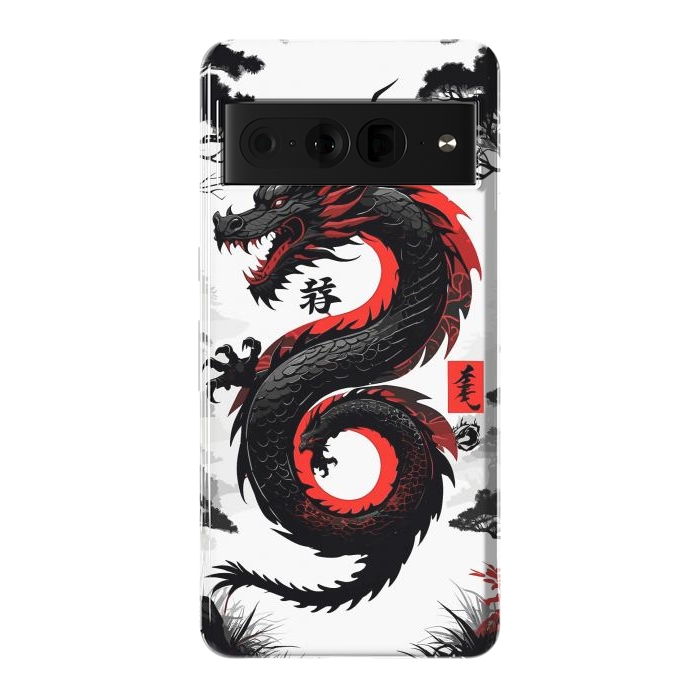 Pixel 7 Pro StrongFit Red and Black Japanese Dragon by LM2Kone