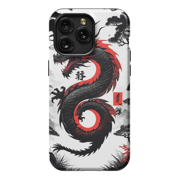 iPhone 15 Pro Max StrongFit Red and Black Japanese Dragon by LM2Kone