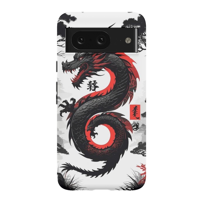 Pixel 8 StrongFit Red and Black Japanese Dragon by LM2Kone