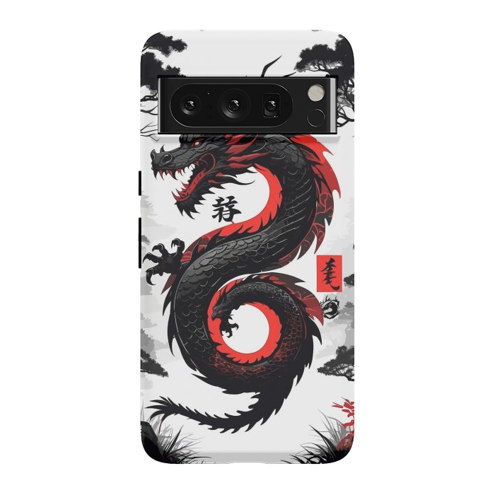 Pixel 8 Pro StrongFit Red and Black Japanese Dragon by LM2Kone