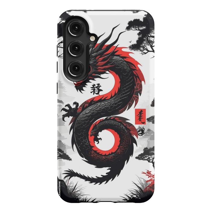 Galaxy S24 Plus StrongFit Red and Black Japanese Dragon by LM2Kone