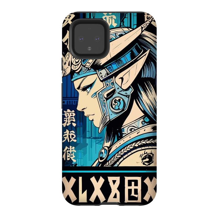 Pixel 4 StrongFit Blue Japan Warrior Girl by LM2Kone