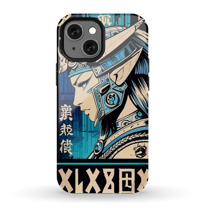 iPhone 12 mini StrongFit Blue Japan Warrior Girl by LM2Kone