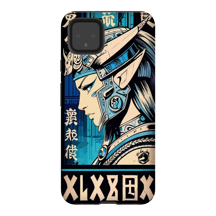 Pixel 4XL StrongFit Blue Japan Warrior Girl by LM2Kone