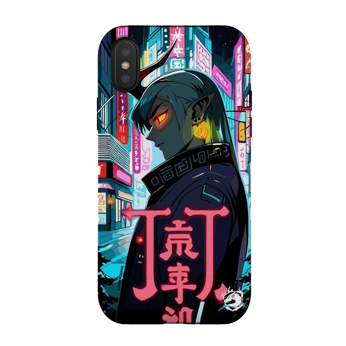 iPhone Xs / X StrongFit Cyberpunk Oni Neon by LM2Kone