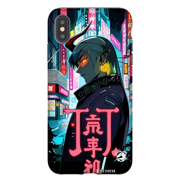 iPhone Xs Max StrongFit Cyberpunk Oni Neon by LM2Kone