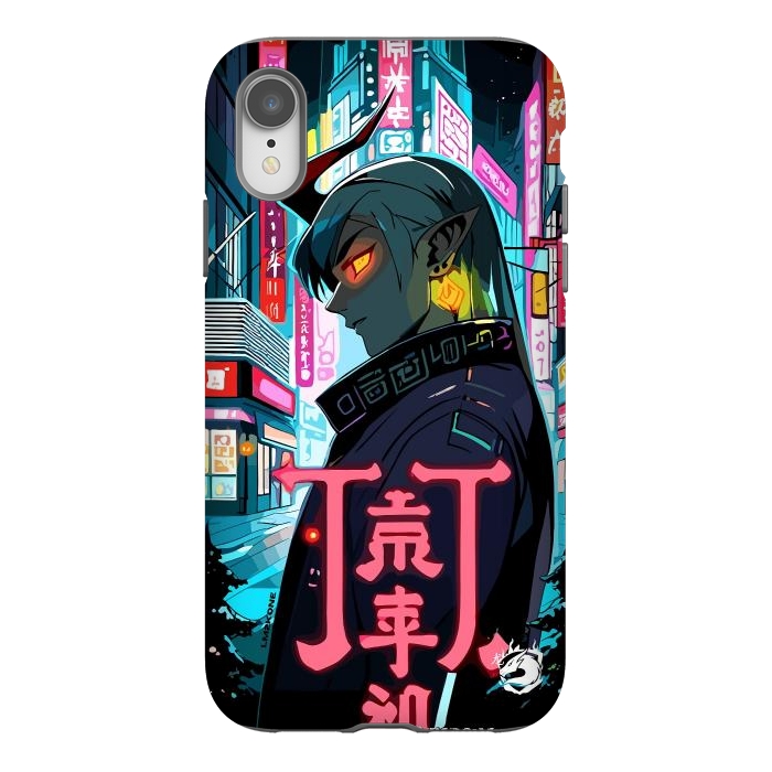 iPhone Xr StrongFit Cyberpunk Oni Neon by LM2Kone