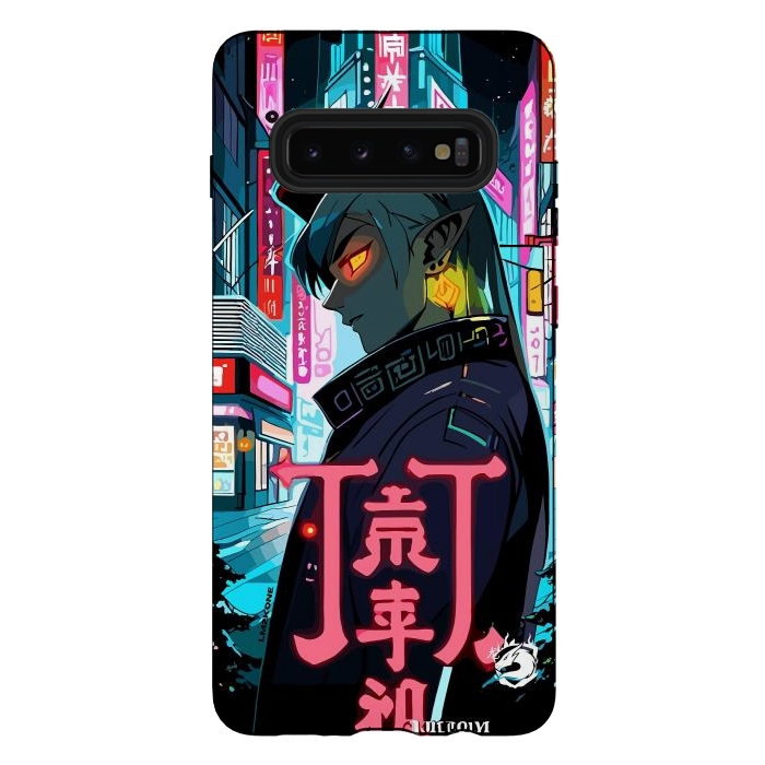 Galaxy S10 plus StrongFit Cyberpunk Oni Neon by LM2Kone