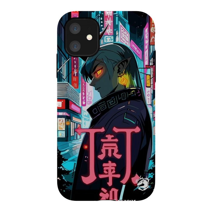 iPhone 11 StrongFit Cyberpunk Oni Neon by LM2Kone