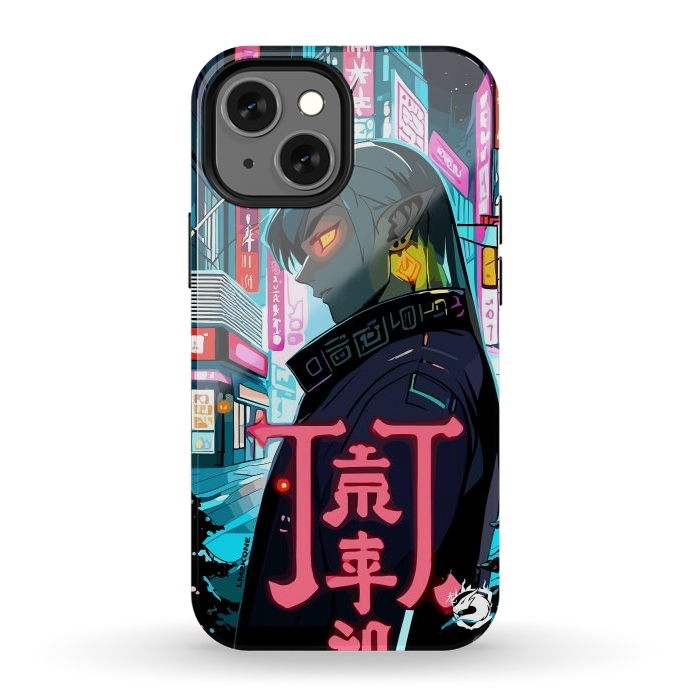 iPhone 12 mini StrongFit Cyberpunk Oni Neon by LM2Kone