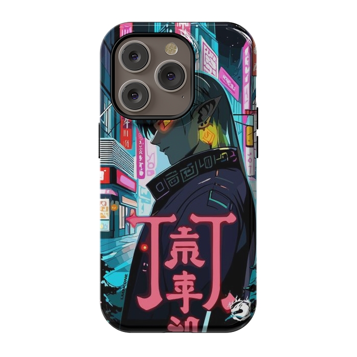 iPhone 14 Pro StrongFit Cyberpunk Oni Neon by LM2Kone