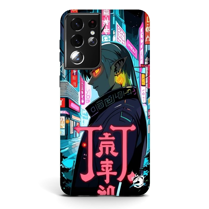 Galaxy S21 ultra StrongFit Cyberpunk Oni Neon by LM2Kone