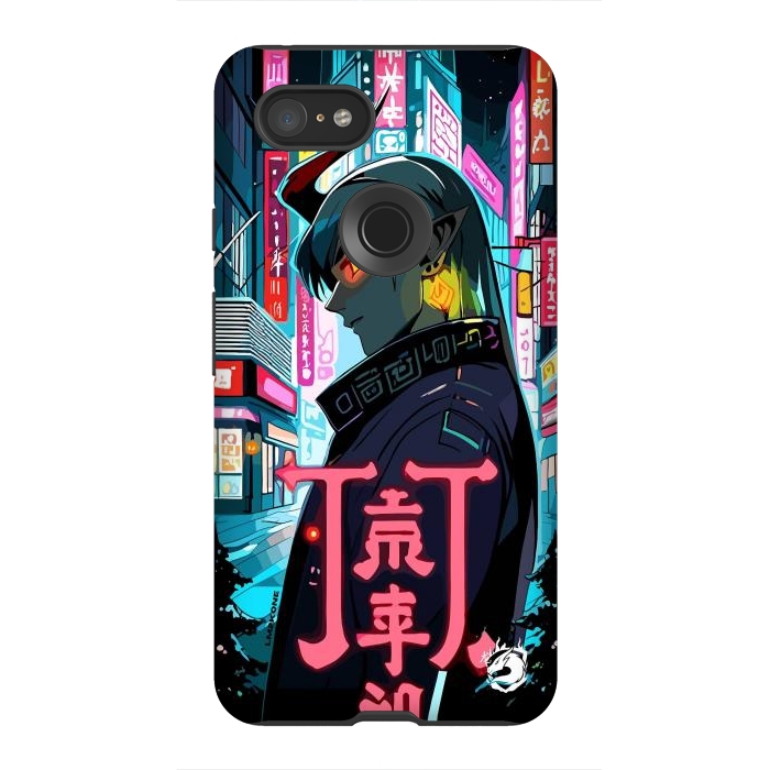 Pixel 3XL StrongFit Cyberpunk Oni Neon by LM2Kone