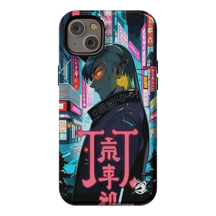 iPhone 14 Plus StrongFit Cyberpunk Oni Neon by LM2Kone