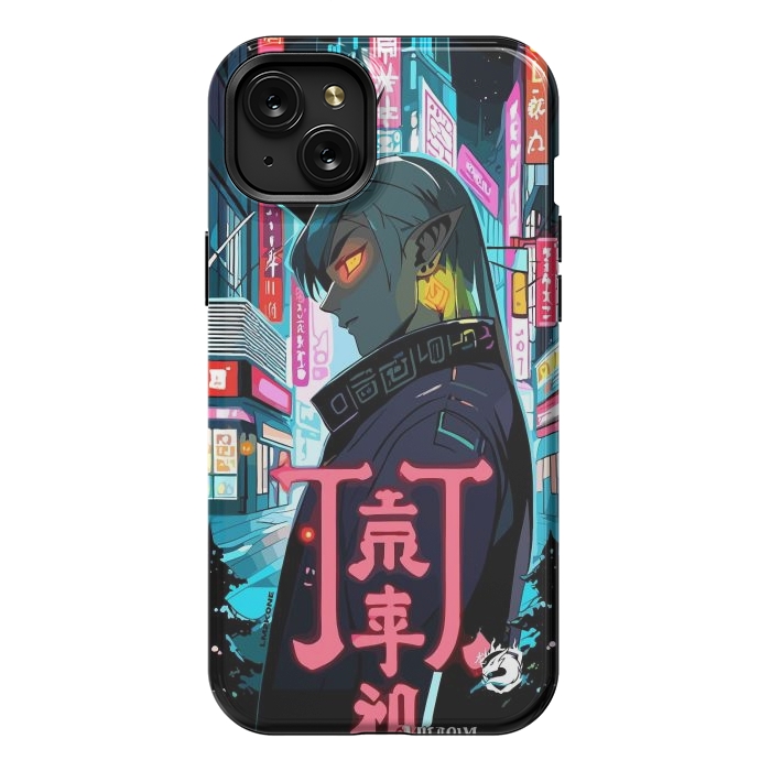 iPhone 15 Plus StrongFit Cyberpunk Oni Neon by LM2Kone