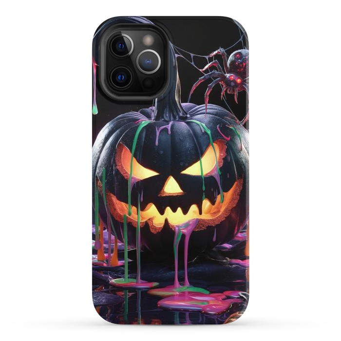 iPhone 12 Pro StrongFit Halloween Black Pumpkin by JohnnyVillas