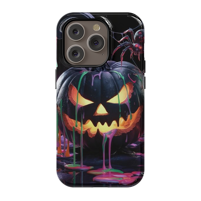 iPhone 14 Pro StrongFit Halloween Black Pumpkin by JohnnyVillas