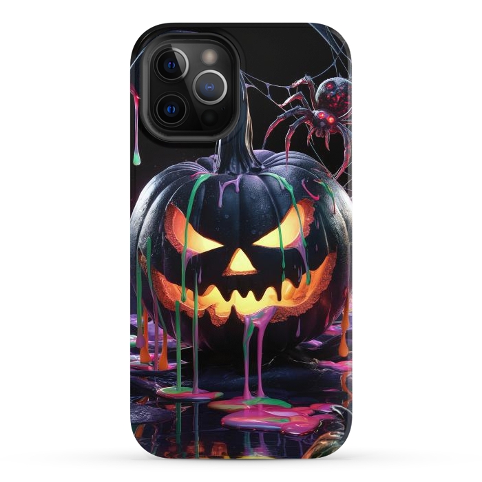 iPhone 12 Pro Max StrongFit Halloween Black Pumpkin by JohnnyVillas