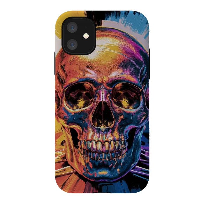 iPhone 11 StrongFit Metallic Skull Painting by JohnnyVillas