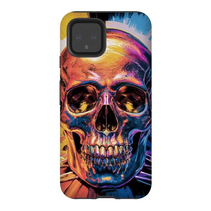 Pixel 4 StrongFit Metallic Skull Painting by JohnnyVillas