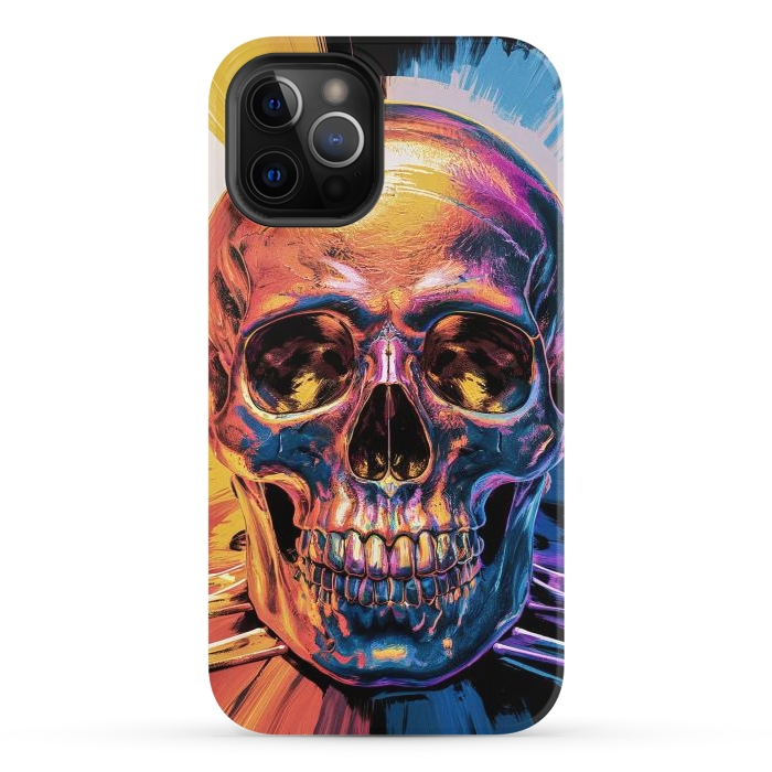 iPhone 12 Pro StrongFit Metallic Skull Painting by JohnnyVillas