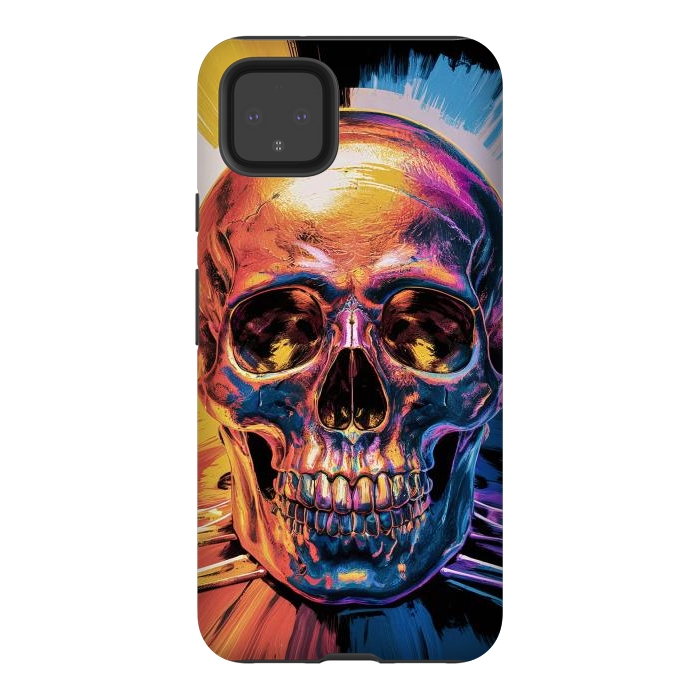 Pixel 4XL StrongFit Metallic Skull Painting by JohnnyVillas