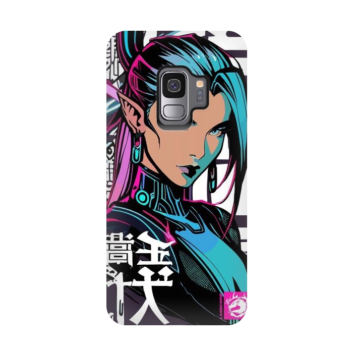 Galaxy S9 StrongFit Cyberpunk Neon Woman by LM2Kone