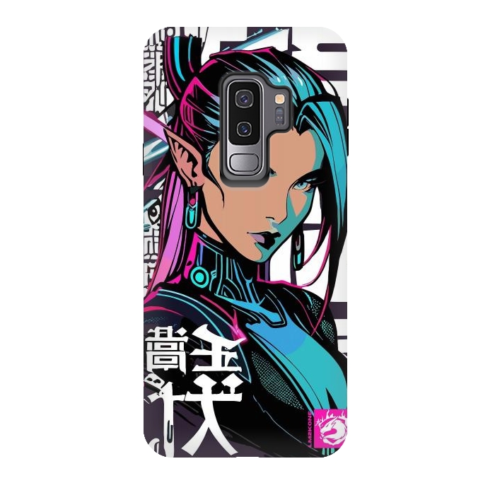 Galaxy S9 plus StrongFit Cyberpunk Neon Woman by LM2Kone