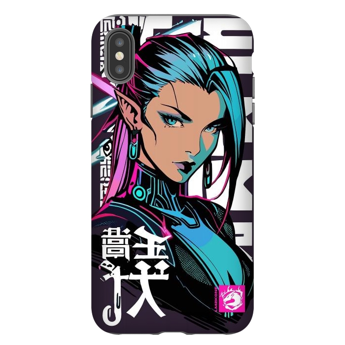 iPhone Xs Max StrongFit Cyberpunk Neon Woman by LM2Kone