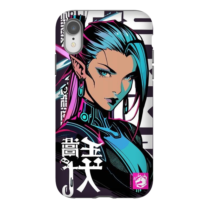 iPhone Xr StrongFit Cyberpunk Neon Woman by LM2Kone