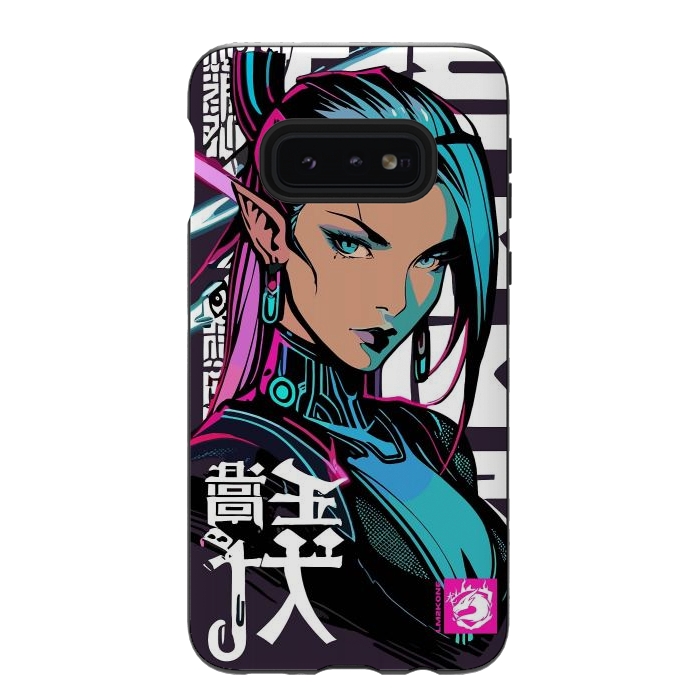 Galaxy S10e StrongFit Cyberpunk Neon Woman by LM2Kone