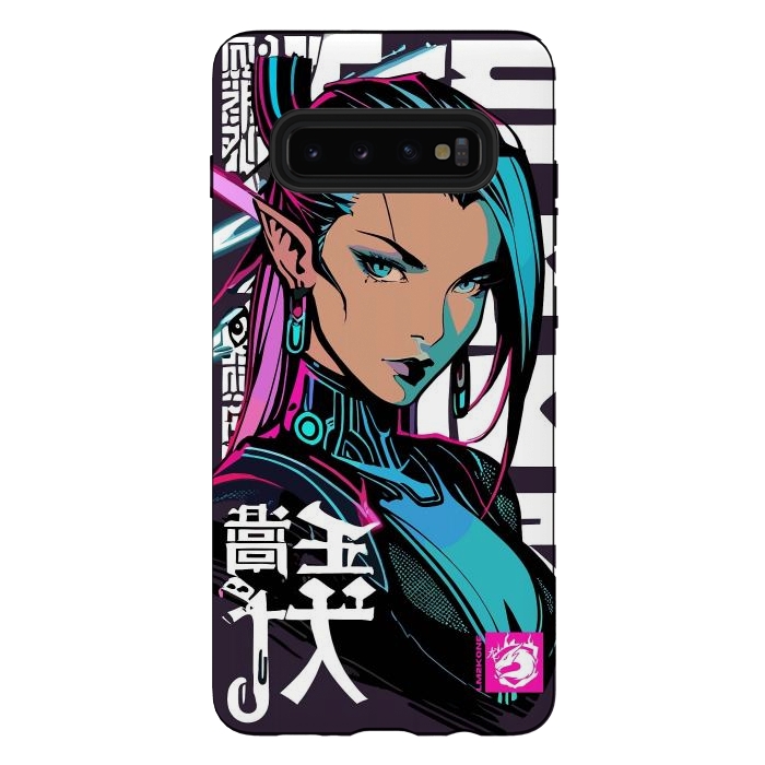 Galaxy S10 plus StrongFit Cyberpunk Neon Woman by LM2Kone