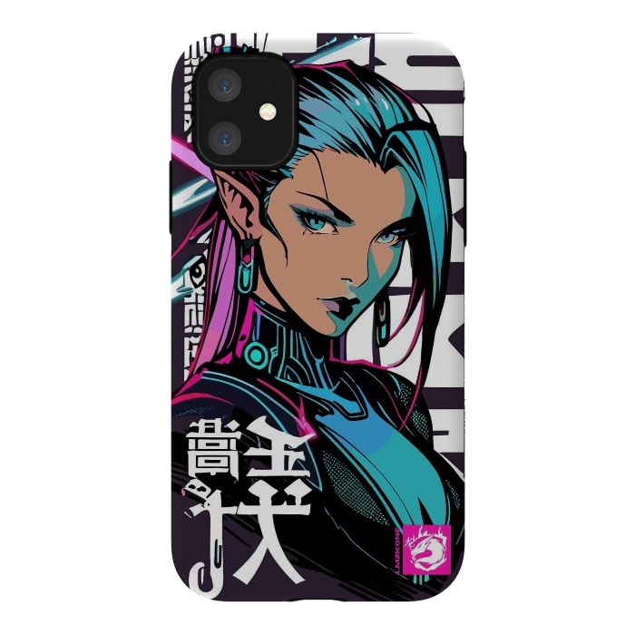 iPhone 11 StrongFit Cyberpunk Neon Woman by LM2Kone