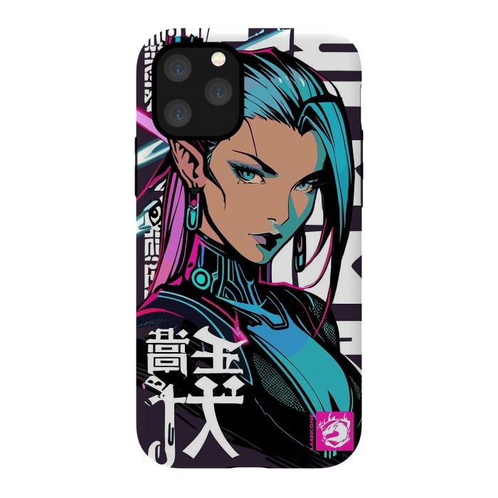 iPhone 11 Pro StrongFit Cyberpunk Neon Woman by LM2Kone