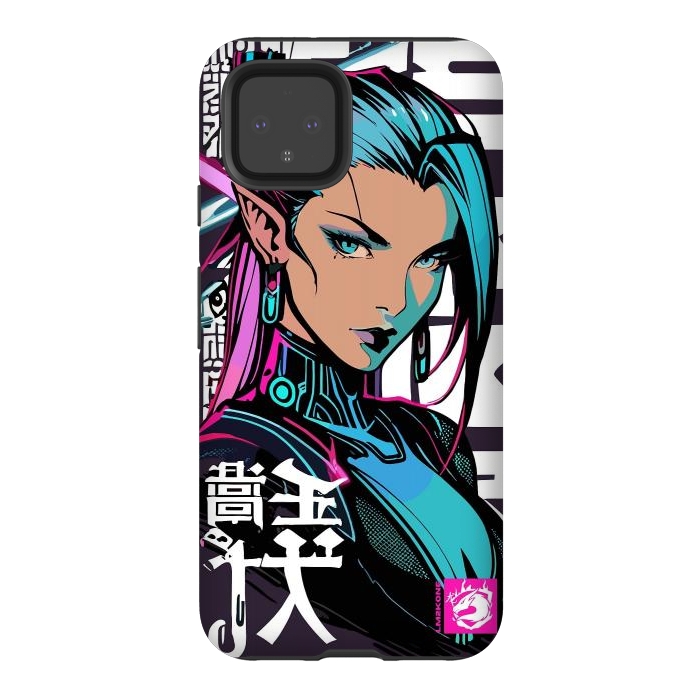 Pixel 4 StrongFit Cyberpunk Neon Woman by LM2Kone