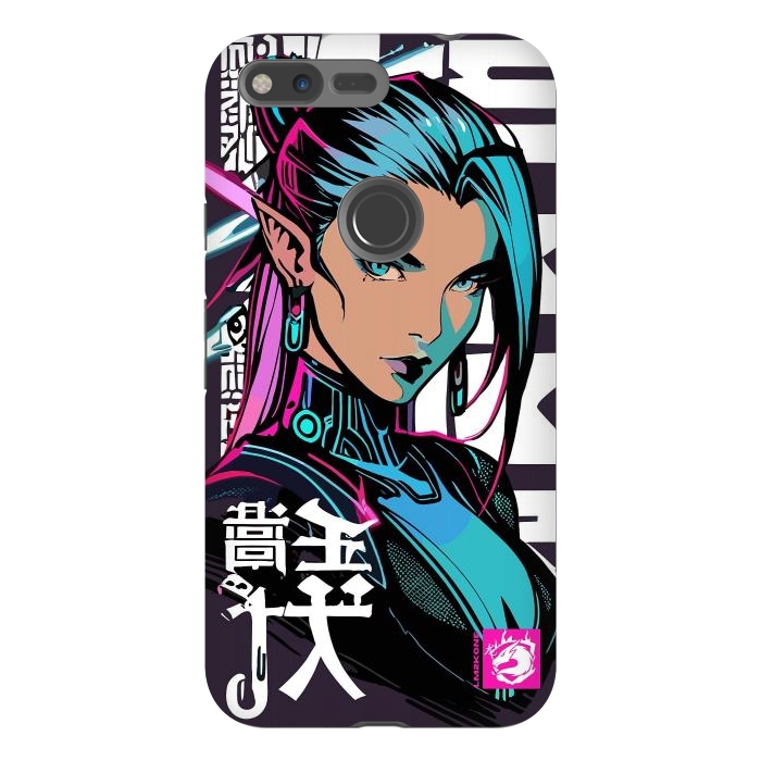 Pixel XL StrongFit Cyberpunk Neon Woman by LM2Kone